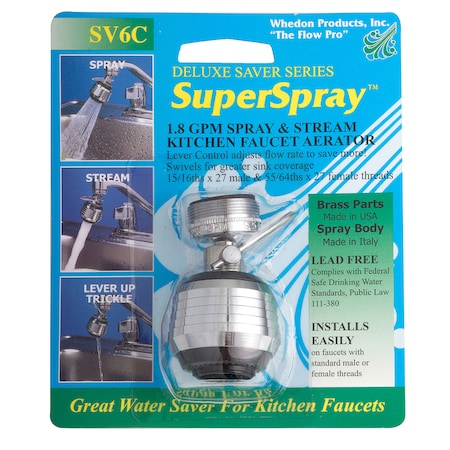 Keeney Mfg Whedon SuperSpray Dual Thread 15/16 in.- 27M x 55/64 in.-27F Chrome Plated Swivel Sprayrator SV6C